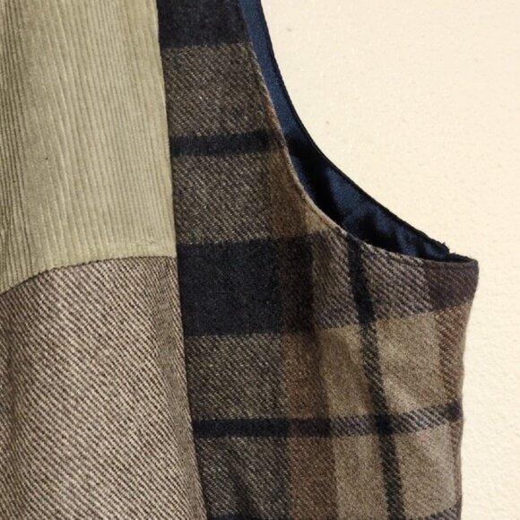 Tan Zara Patchwork Vest with Plaid, Suede and Corduroy Accents Women's Size 2X - Picture 4 of 6